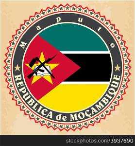 Vintage label cards of Mozambique flag. Vector illustration