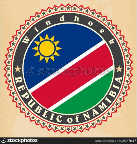 Vintage label cards of Namibia flag. Vector illustration