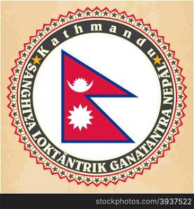 Vintage label cards of Nepal flag. Vector illustration