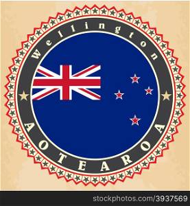Vintage label cards of New Zealand flag. Vector illustration