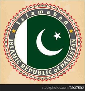 Vintage label cards of Pakistan flag. Vector illustration