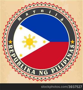 Vintage label cards of Philippines flag. Vector illustration