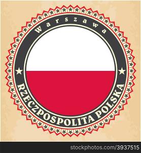 Vintage label cards of Poland flag. Vector