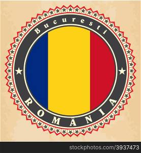 Vintage label cards of Romania flag. Vector