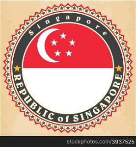 Vintage label cards of Singapore flag. Vector illustration