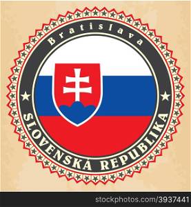 Vintage label cards of Slovakia flag. Vector