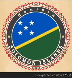 Vintage label cards of Solomon Islands flag. Vector illustration