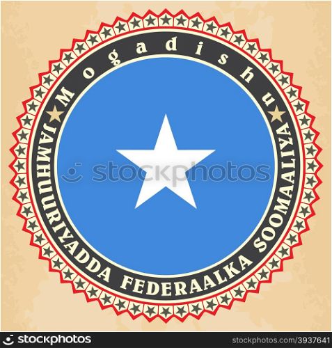 Vintage label cards of Somalia flag. Vector illustration