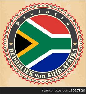 Vintage label cards of South Africa flag. Vector illustration