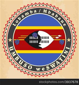 Vintage label cards of Swaziland flag. Vector illustration