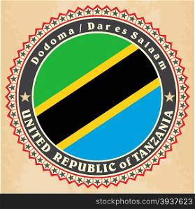 Vintage label cards of Tanzania flag. Vector illustration