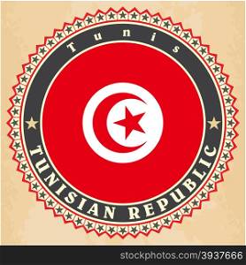 Vintage label cards of Tunisia flag. Vector illustration
