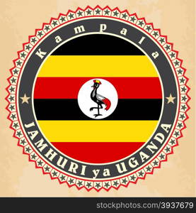 Vintage label cards of Uganda flag. Vector illustration