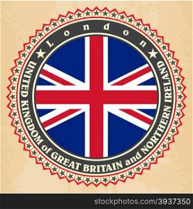 Vintage label cards of United Kingdom flag. Vector