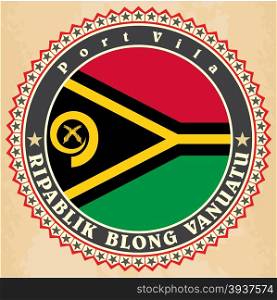 Vintage label cards of Vanuatu flag. Vector illustration