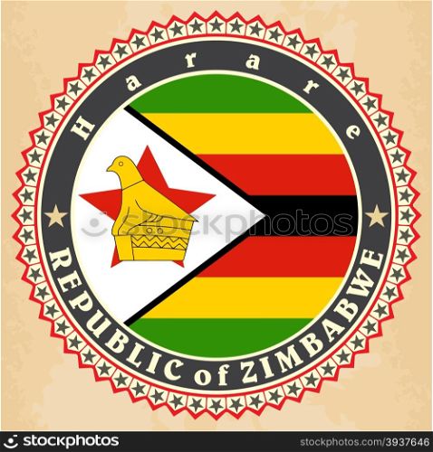 Vintage label cards of Zimbabwe flag. Vector illustration