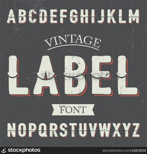 Vintage Label Font Poster with alphabet on grey background vector illustration