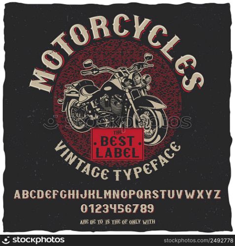 Vintage label typeface motorcycles poster with simple label design with hand drawn bike vector illustration