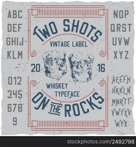 Vintage label whiskey poster with information about two shots on the rocks vector illustration