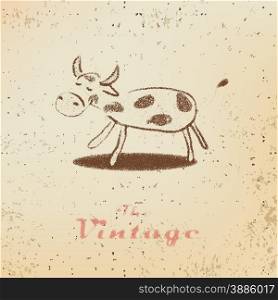 Vintage label with a little calf on faded paper