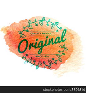 Vintage label with orange vector watercolor background