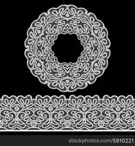 Vintage lace seamless border set on black background vector illustration. Lace Border Set