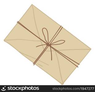 Vintage letter decorated or sealed with thread, isolated envelope for recipient. Communication via postal correspondence, retro and old fashioned way. Confidential information. Vector in flat style. Mail letter sealed with thread, correspondence