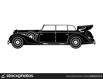 Vintage limousine silhouette. Side view. Flat vector.