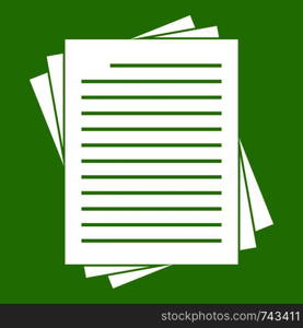 Vintage lined papers icon white isolated on green background. Vector illustration. Vintage lined papers icon green