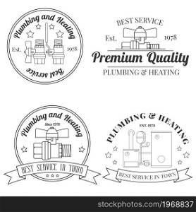 Vintage logos, labels and badges Plumbing & Heating Services. Vector dark grey icon on light grey background.