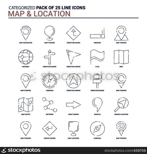 Vintage Map and Location Icon set - 25 Flat Line icon set