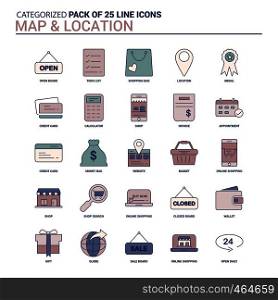 Vintage Map and Location Icon set - 25 Flat Line icon set
