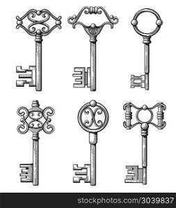Vintage medieval keys, antique chaves vector illustration. Vintage medieval keys, antique chaves vector illustration. Filigree key for access and open door