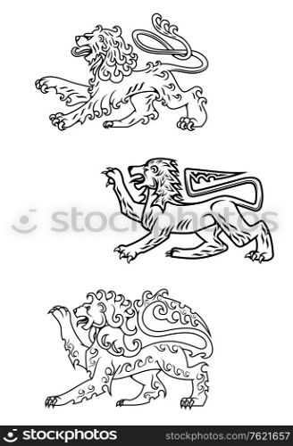 Vintage medieval lions set for heraldry or mascot design