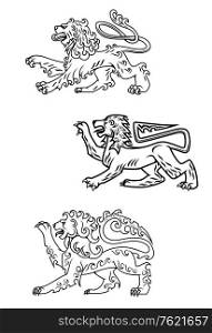 Vintage medieval lions set for heraldry or mascot design