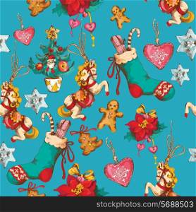 Vintage merry christmas new year holiday decoration sketch seamless pattern vector illustration
