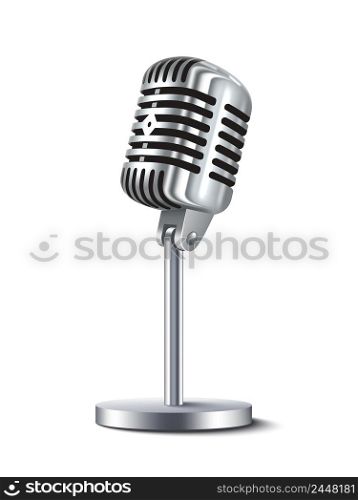 Vintage metal studio microphone isolated on white background vector illustration. Vintage Microphone Isolated