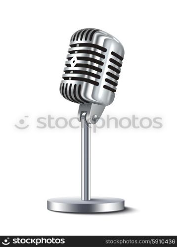 Vintage metal studio microphone isolated on white background vector illustration. Vintage Microphone Isolated