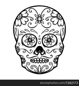Vintage mexican sugar skull isolated on white background. Day of the dead theme. Design element for logo, label, sign, poster. Vector illustration