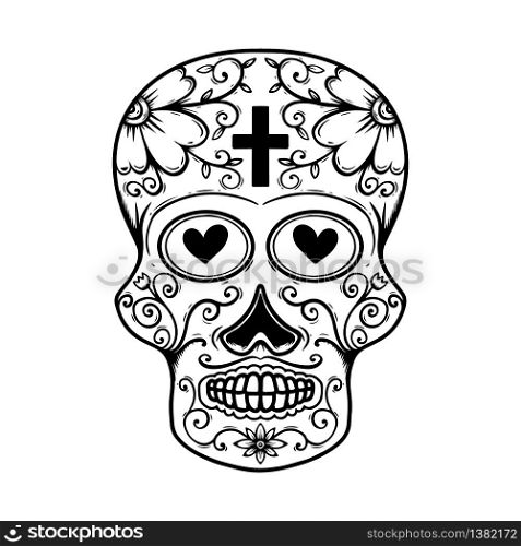 Vintage mexican sugar skull isolated on white background. Design element for logo, label, sign, poster. Vector illustration
