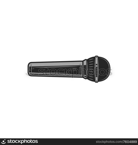 Vintage mic isolated retro microphone karaoke sign. Vector sound recorder instrument, modern mic. Retro microphone isolated monochrome karaoke tool