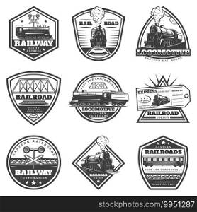 Vintage Monochrome Locomotive Labels Set