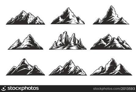 Vintage monochrome mountain landscapes set