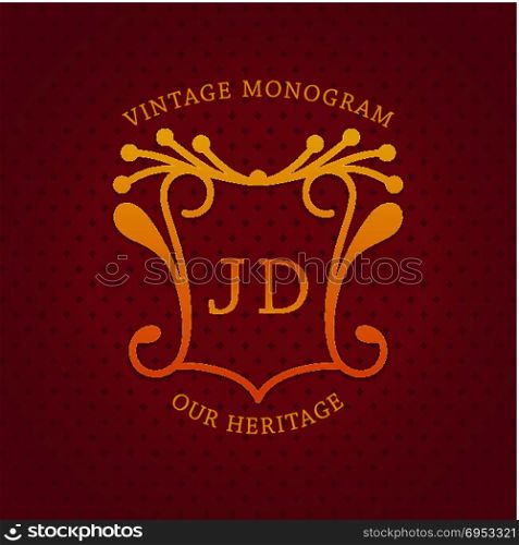 "Vintage monogram template design. Stylish vintage emblem with letters "JD". Monogram template. Ornate royal design. Vector illustration"
