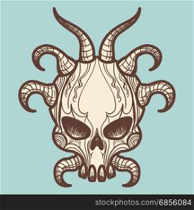 Vintage monsters skull with horns. Vintage hand drawn monsters skull with horns, vector illustration