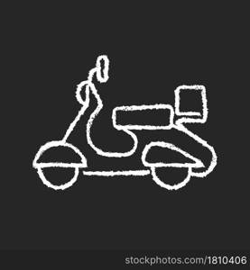 Vintage moped chalk white icon on dark background. Old-fashioned two-wheeled vehicle. Antique scooter. Classic appearance. Collectible old motorcycle. Isolated vector chalkboard illustration on black. Vintage moped chalk white icon on dark background