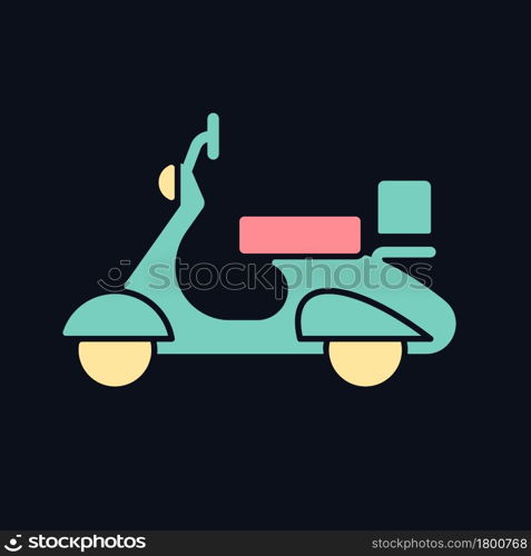 Vintage moped RGB color icon for dark theme. Old-fashioned two-wheeled vehicle. Antique scooter. Isolated vector illustration on night mode background. Simple filled line drawing on black. Vintage moped RGB color icon for dark theme