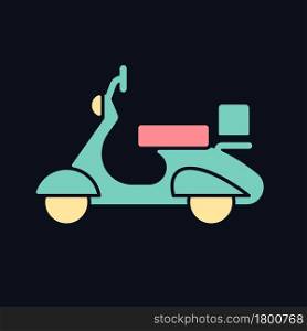Vintage moped RGB color icon for dark theme. Old-fashioned two-wheeled vehicle. Antique scooter. Isolated vector illustration on night mode background. Simple filled line drawing on black. Vintage moped RGB color icon for dark theme