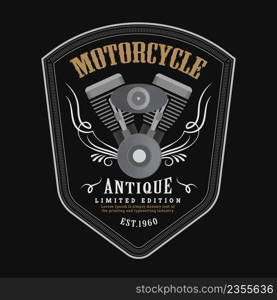 Vintage motorcycle engine logo Shield emblem banner vector