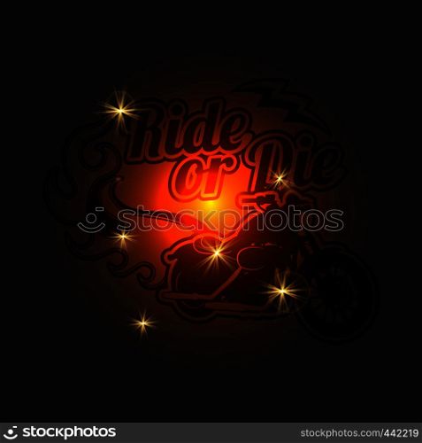 Vintage motorcycle label. Motorbike isolated on shiny background. Vector illustration. Vintage motorcycle label. Motorbike shiny background